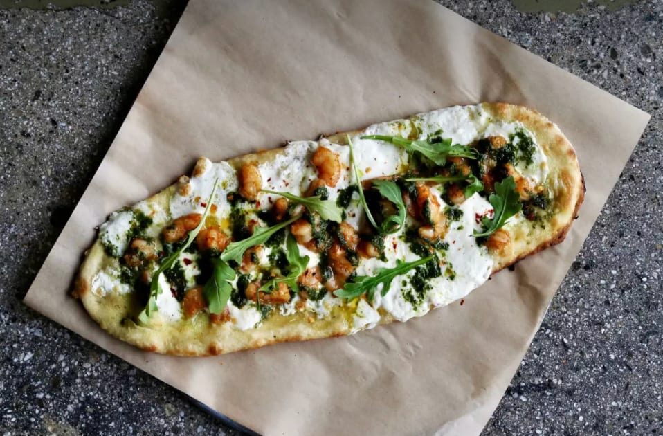 Shrimp Pesto Flatbread.